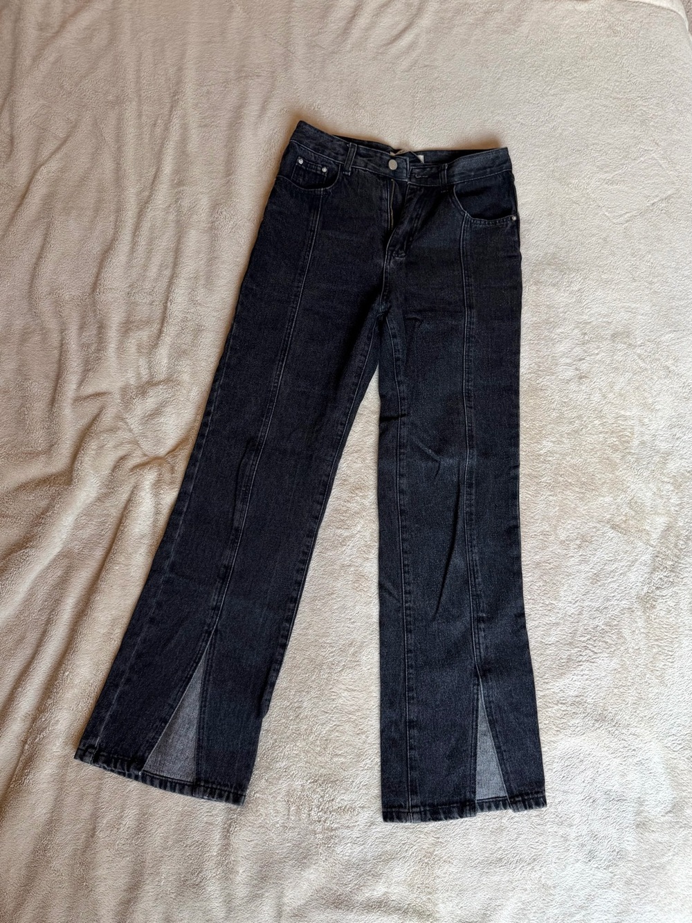 NOUN High-Waisted Split Hem Wide Leg Jeans - Washed Black - Size S